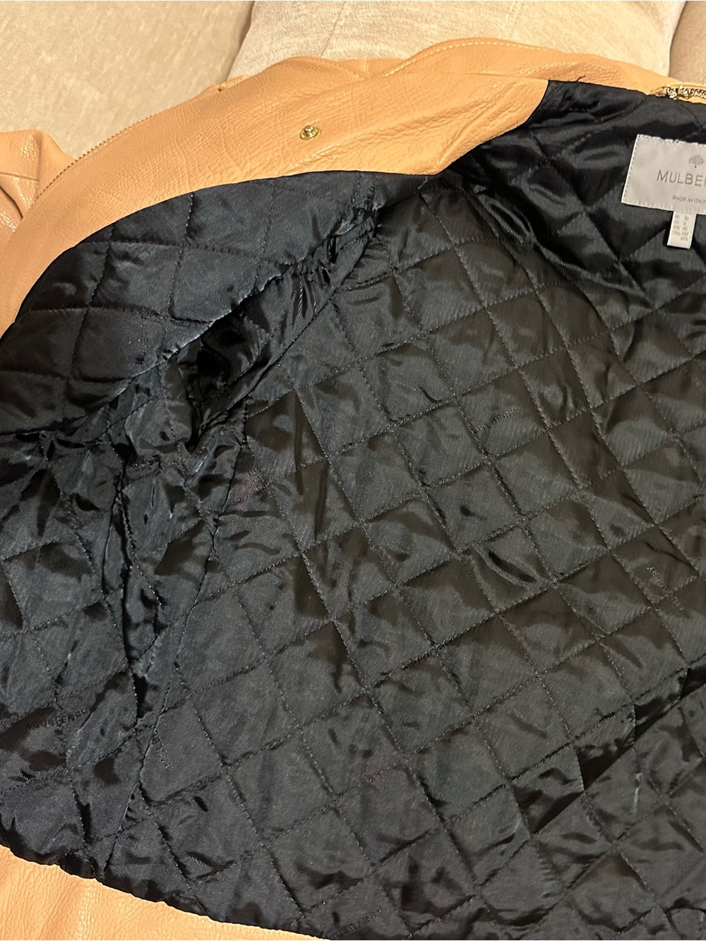 Mulberry Beige Leather Moto Jacket - Picture 7 of 8